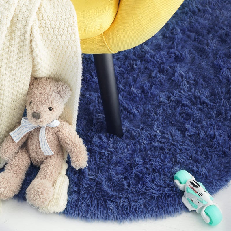 ISEAU Oval Fluffy Rug Carpets, Modern Plush Shaggy Area Rug for Kids Bedroom Extra Comfy Cute Nursery Mat Bedside Mats for Boys Girls Room Home Decor, 2.6 x 5.3ft, Light Navy - Image 2